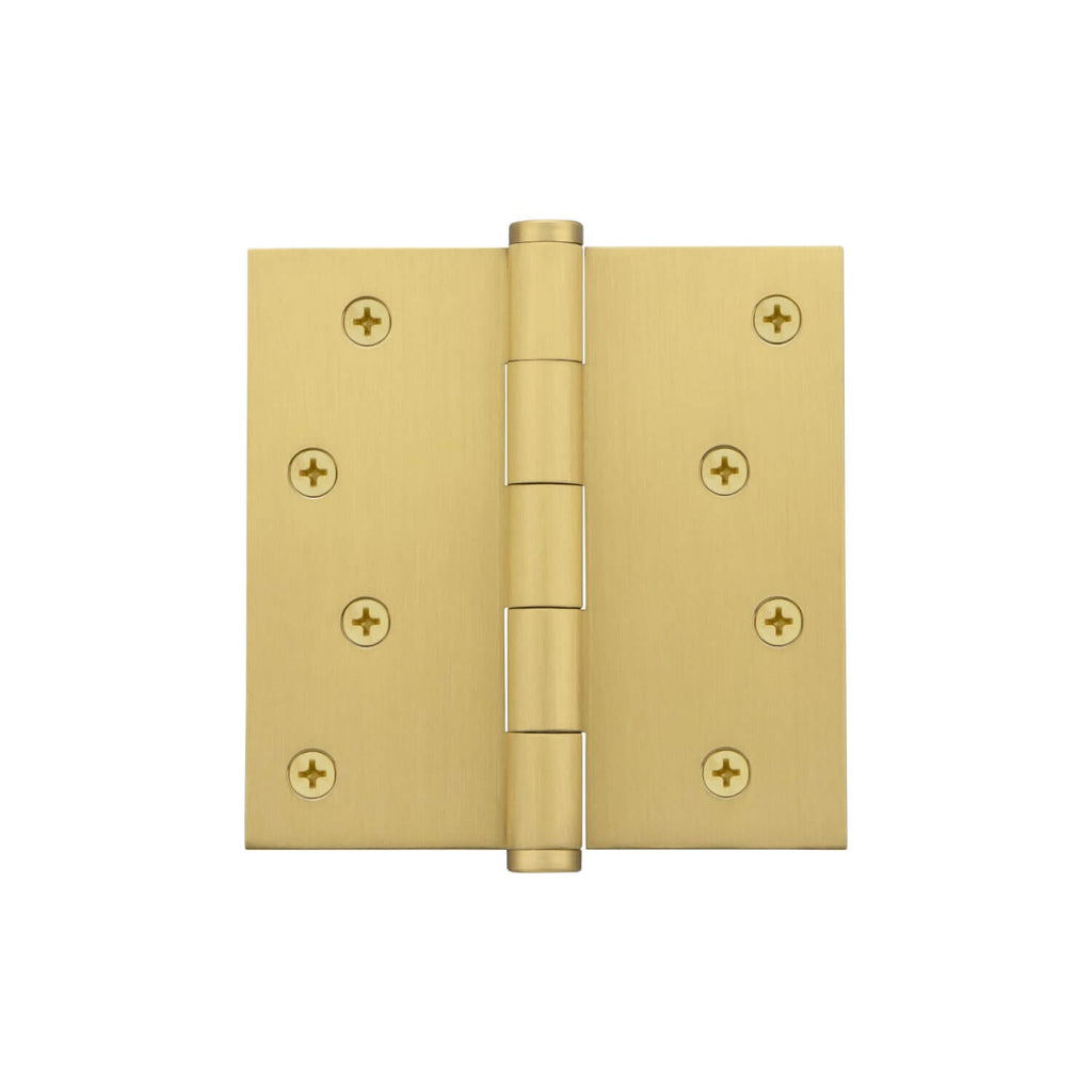 4" Button Tip Residential Hinge with Square Corners in Satin Brass
