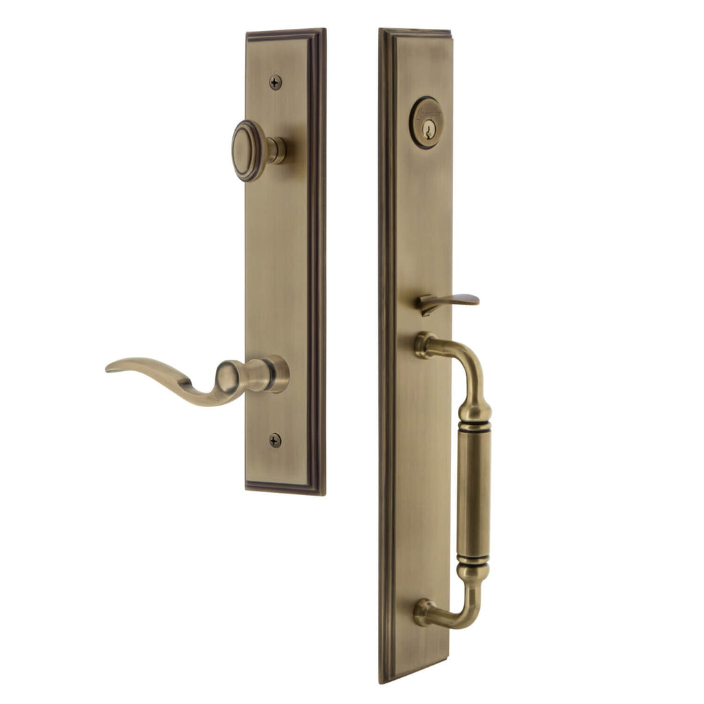 Carré One-Piece Handleset with C Grip and Bellagio Lever in Vintage Brass