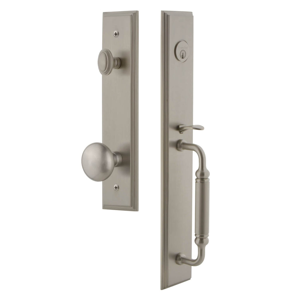 Carré One-Piece Handleset with C Grip and Fifth Avenue Knob in Satin Nickel