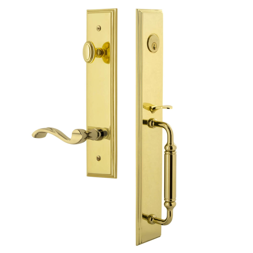 Carré One-Piece Handleset with C Grip and Portofino Lever in Lifetime Brass