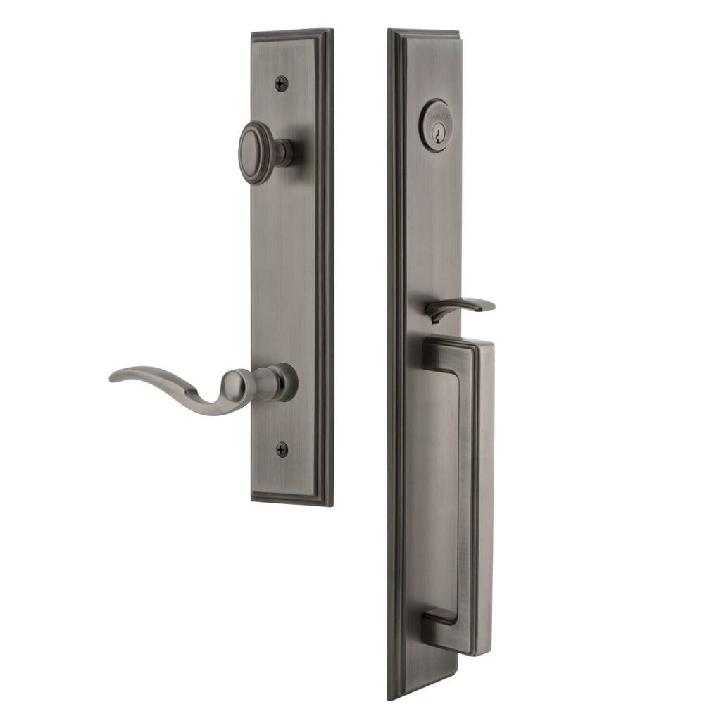 Carré One-Piece Handleset with D Grip and Bellagio Lever in Antique Pewter