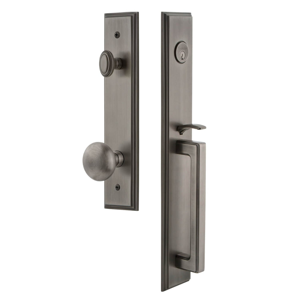 Carré One-Piece Handleset with D Grip and Fifth Avenue Knob in Antique Pewter