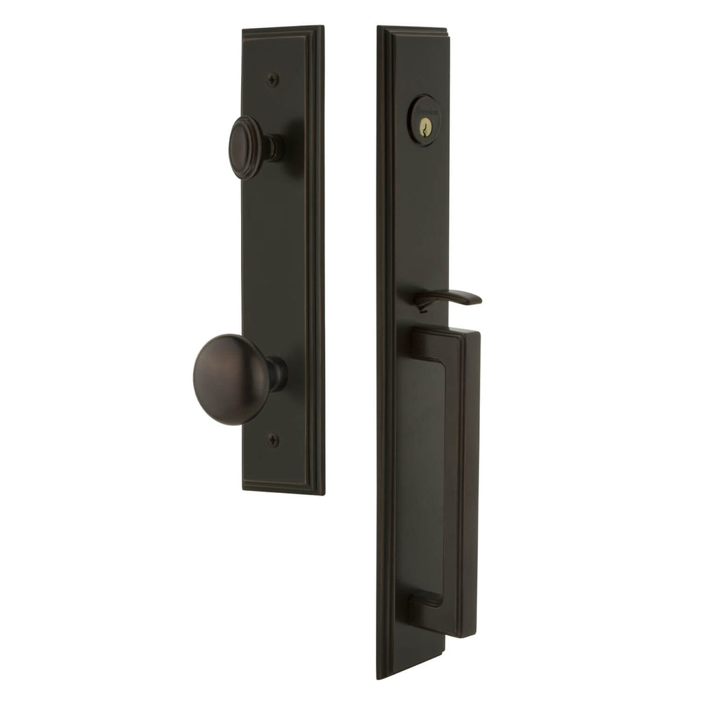 Carré One-Piece Handleset with D Grip and Fifth Avenue Knob in Timeless Bronze