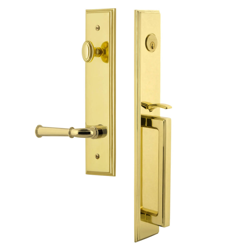 Carré One-Piece Handleset with D Grip and Georgetown Lever in Lifetime Brass