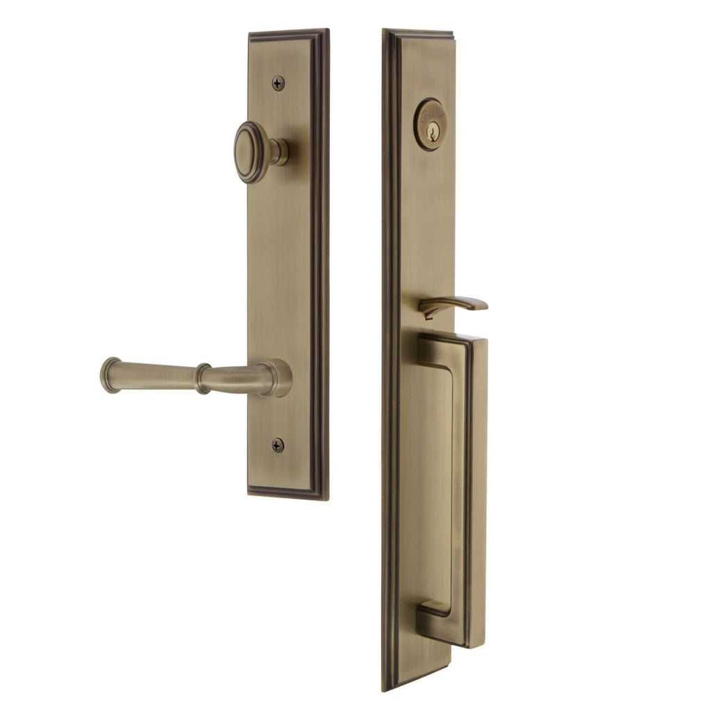 Carré One-Piece Handleset with D Grip and Georgetown Lever in Vintage Brass