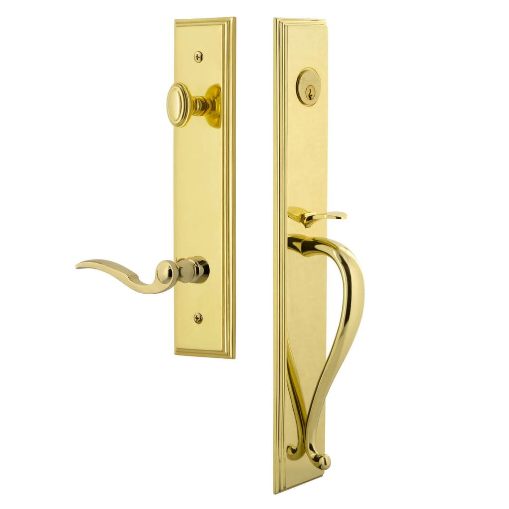 Carré One-Piece Handleset with S Grip and Bellagio Lever in Lifetime Brass