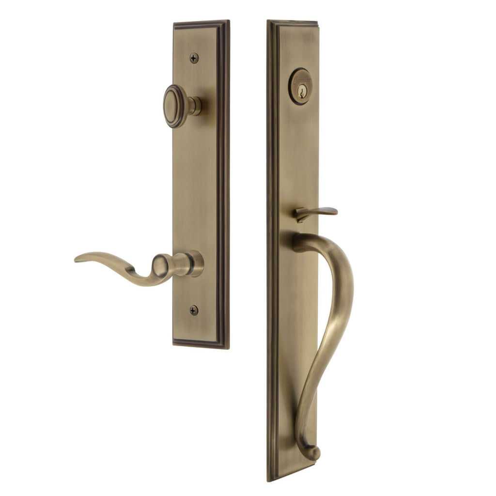 Carré One-Piece Handleset with S Grip and Bellagio Lever in Vintage Brass