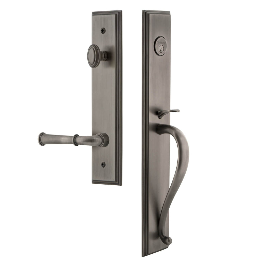 Carré One-Piece Handleset with S Grip and Georgetown Lever in Antique Pewter