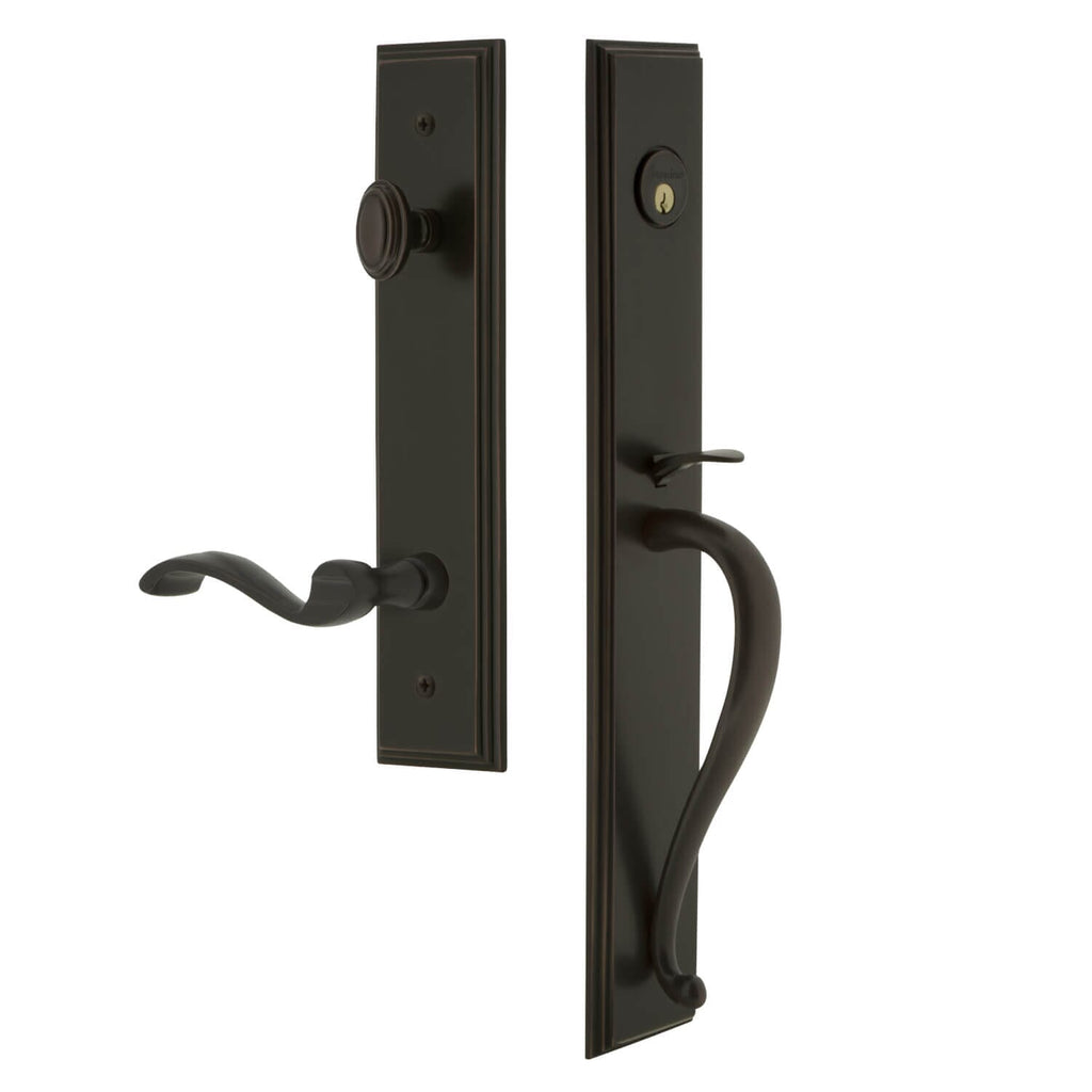 Carré One-Piece Handleset with S Grip and Portofino Lever in Timeless Bronze