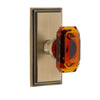 Carré Short Plate with Baguette Amber Crystal Knob in Vintage Brass