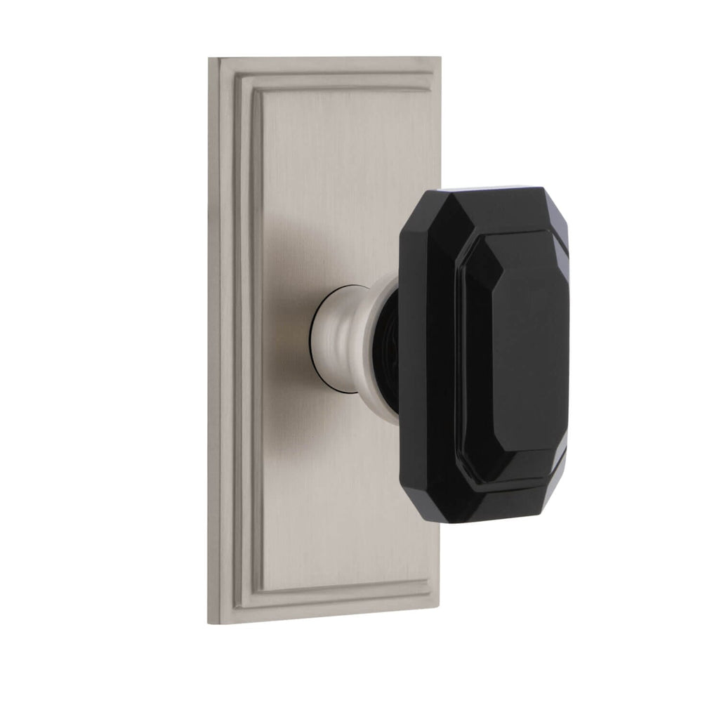 Carré Short Plate with Baguette Black Crystal Knob in Satin Nickel