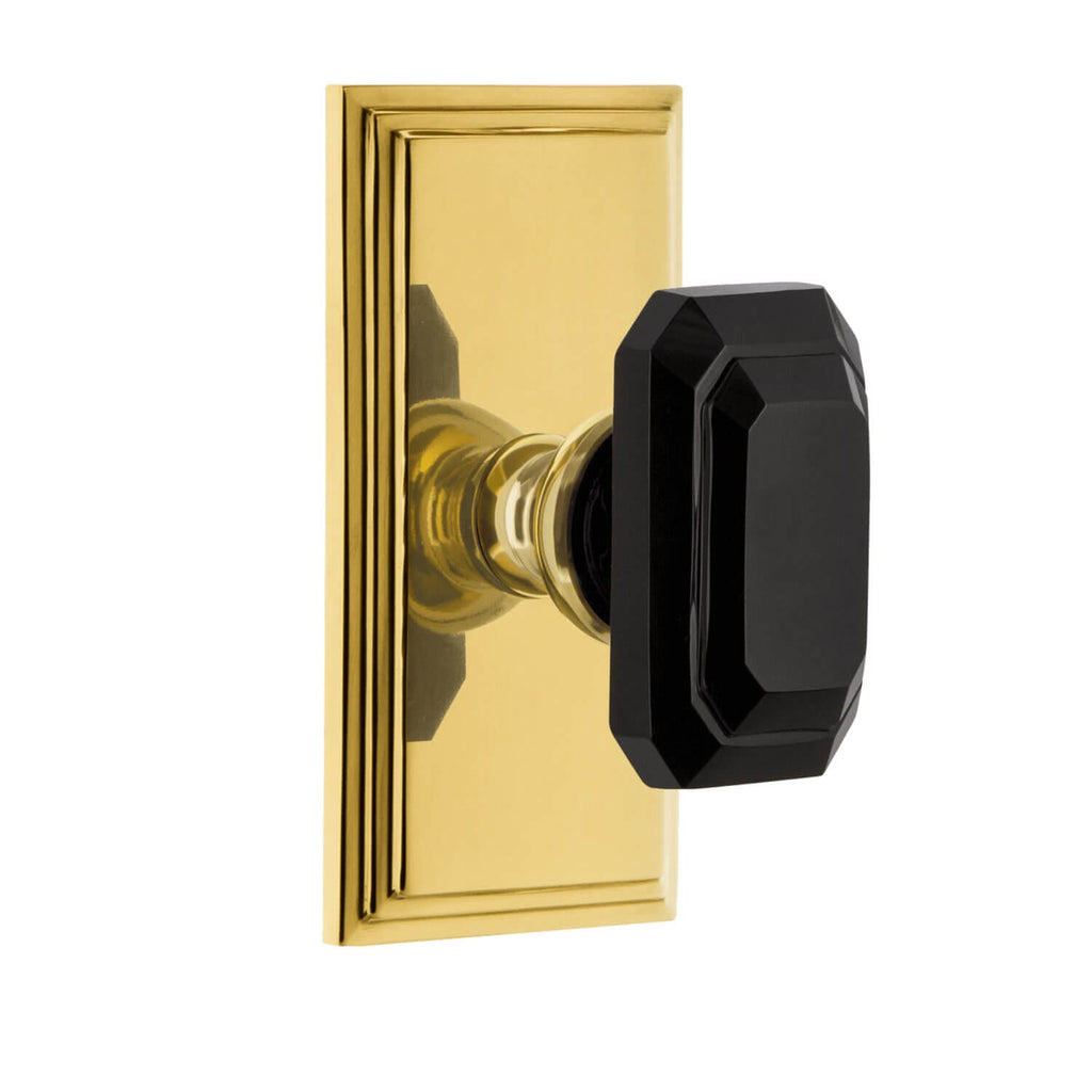 Carré Short Plate with Baguette Black Crystal Knob in Lifetime Brass