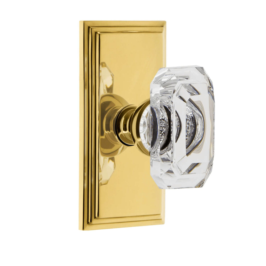 Carré Short Plate with Baguette Clear Crystal Knob in Polished Brass