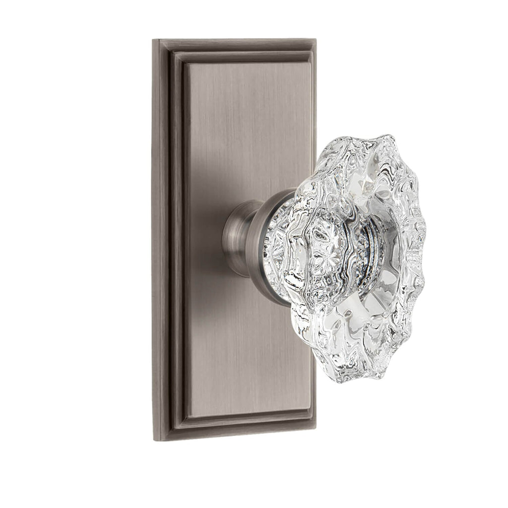 Carré Short Plate with Biarritz Crystal Knob in Antique Pewter