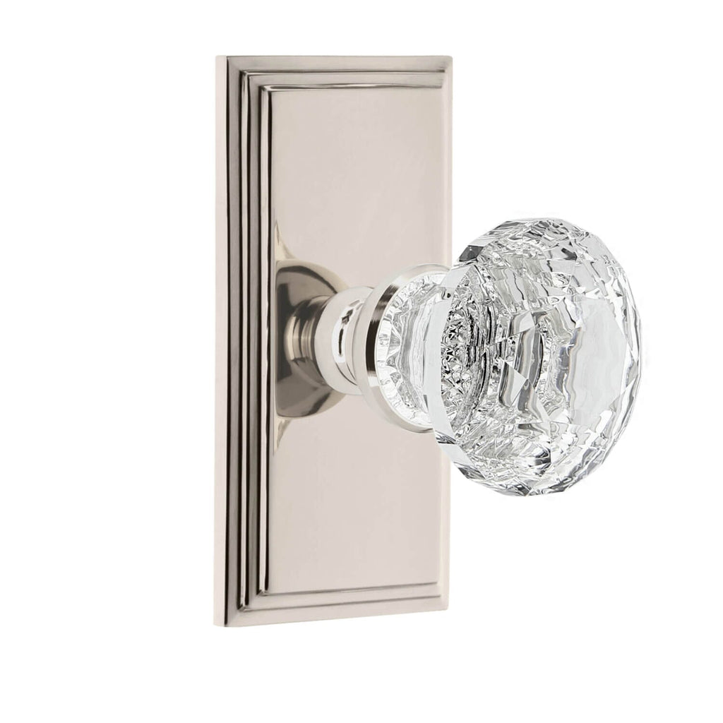Carré Short Plate with Brilliant Crystal Knob in Polished Nickel