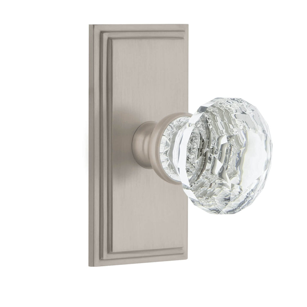 Carré Short Plate with Brilliant Crystal Knob in Satin Nickel