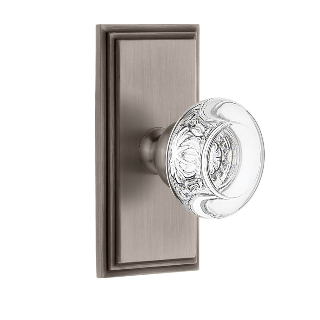 Carré Short Plate with Bordeaux Crystal Knob in Antique Pewter