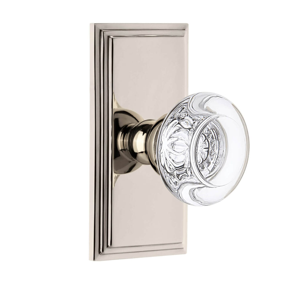 Carré Short Plate with Bordeaux Crystal Knob in Polished Nickel