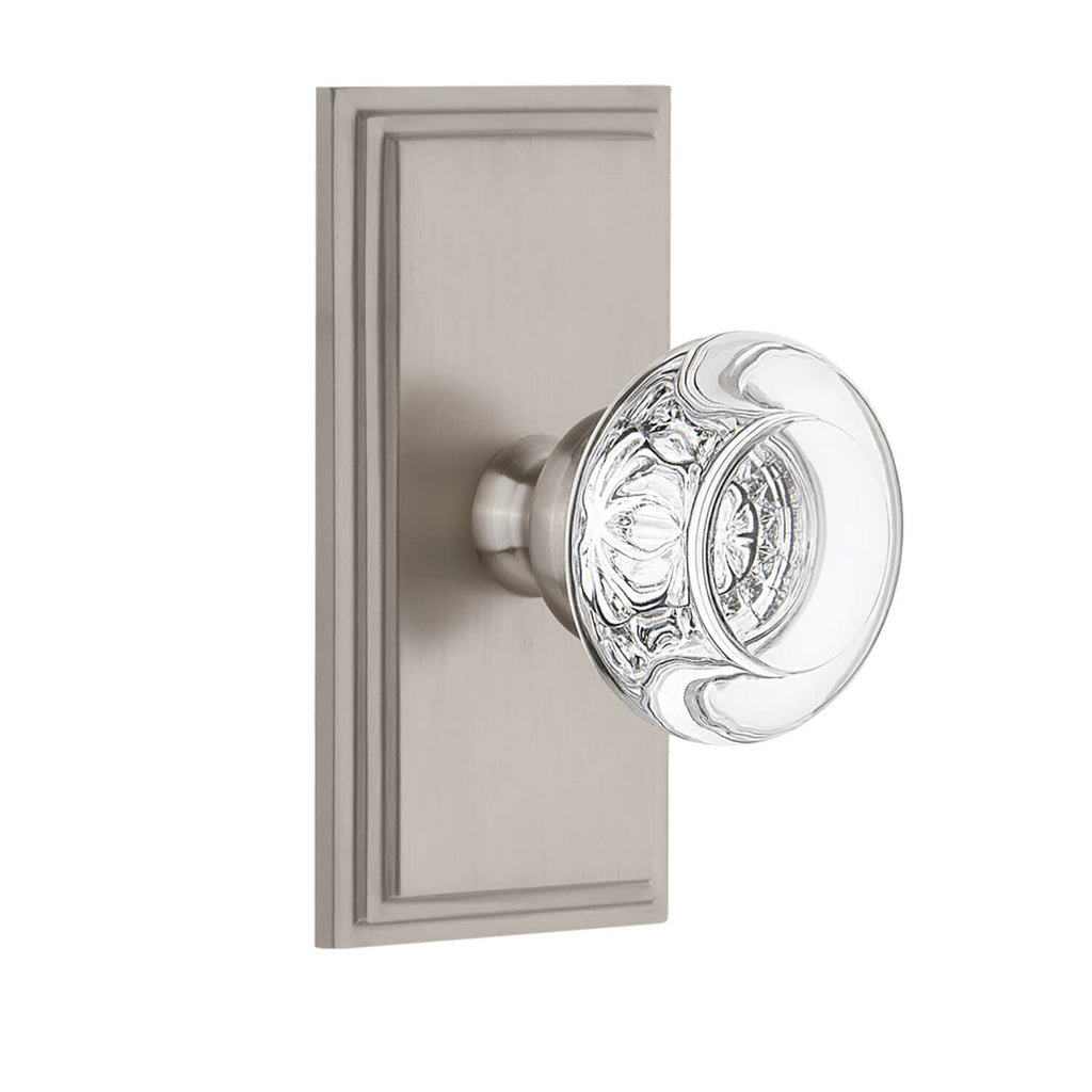 Carré Short Plate with Bordeaux Crystal Knob in Satin Nickel
