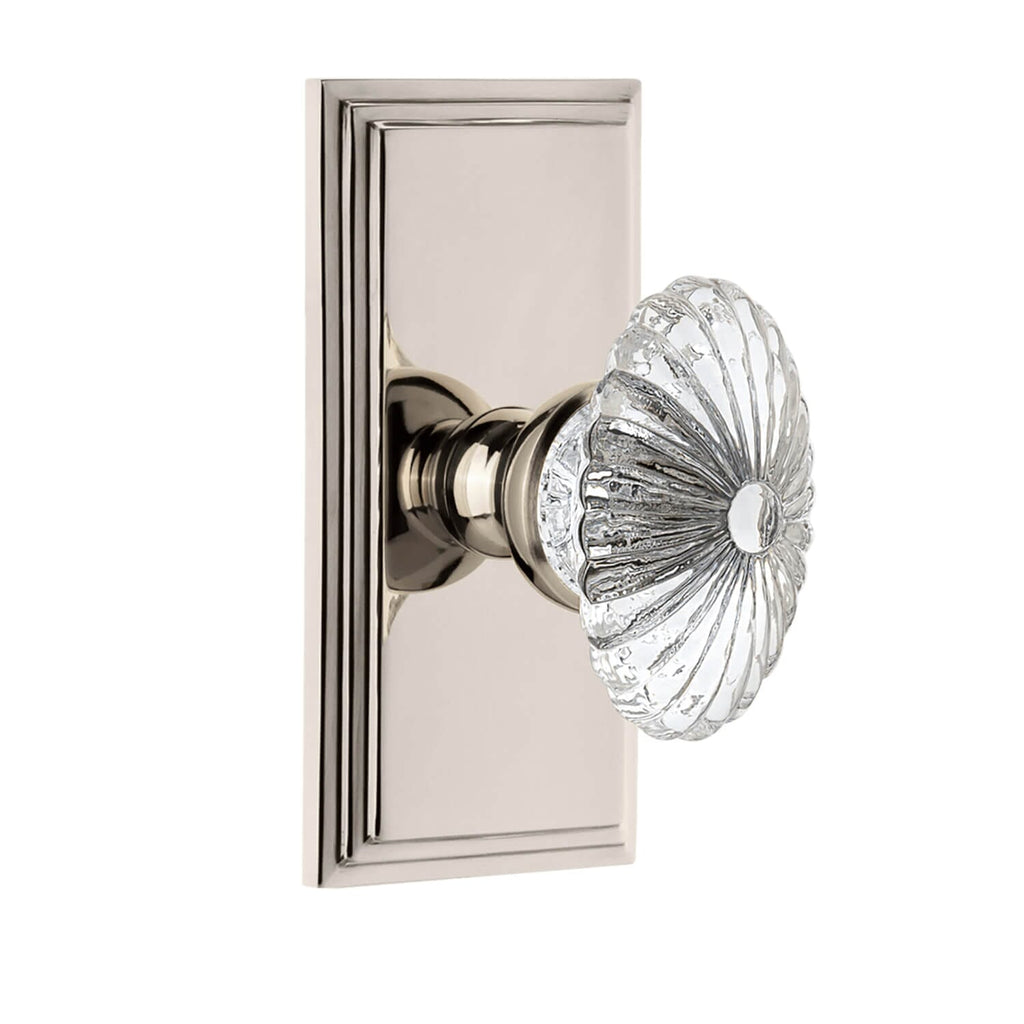 Carré Short Plate with Burgundy Crystal Knob in Polished Nickel