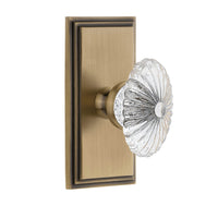 Carré Short Plate with Burgundy Crystal Knob in Vintage Brass