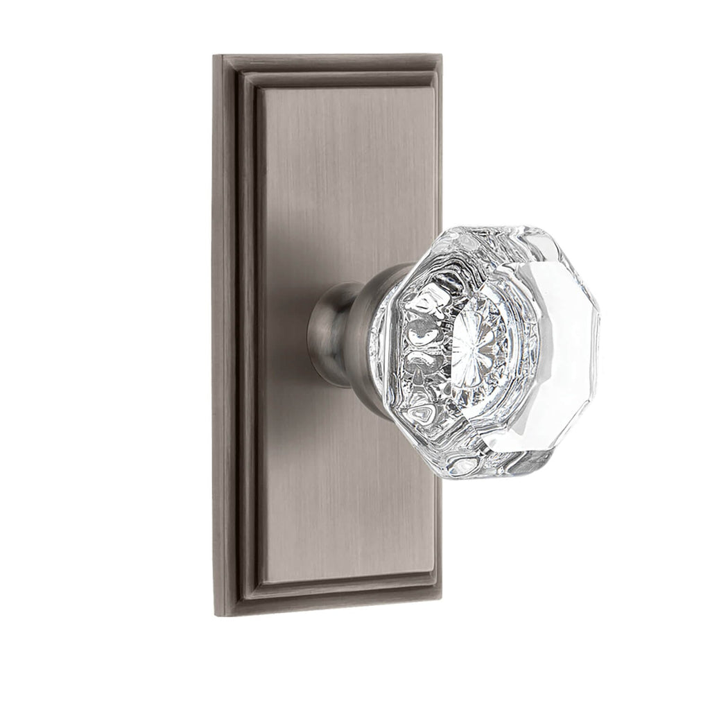 Carré Short Plate with Chambord Crystal Knob in Antique Pewter