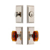 Carre Short Plate Entry Set with Baguette Amber Crystal Knob in Polished Nickel