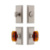 Carre Short Plate Entry Set with Baguette Amber Crystal Knob in Satin Nickel