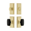 Carre Short Plate Entry Set with Baguette Black Crystal Knob in Satin Brass