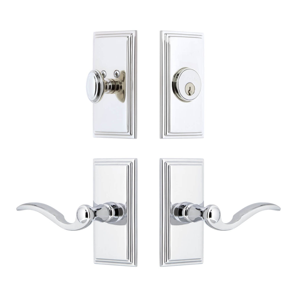 Carre Short Plate Entry Set with Bellagio Lever in Bright Chrome