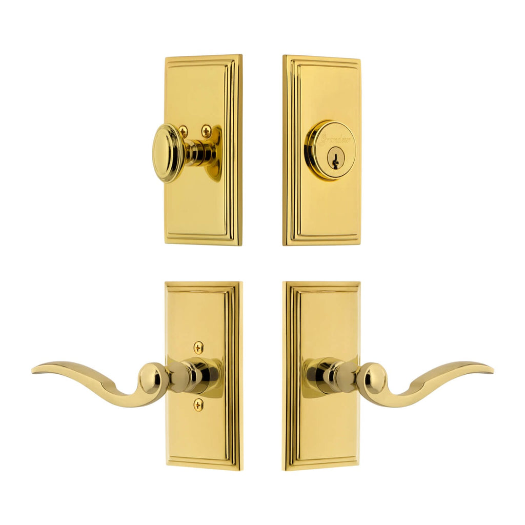 Carre Short Plate Entry Set with Bellagio Lever in Lifetime Brass