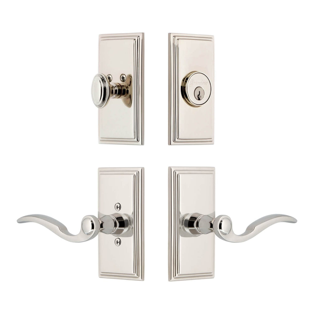 Carre Short Plate Entry Set with Bellagio Lever in Polished Nickel