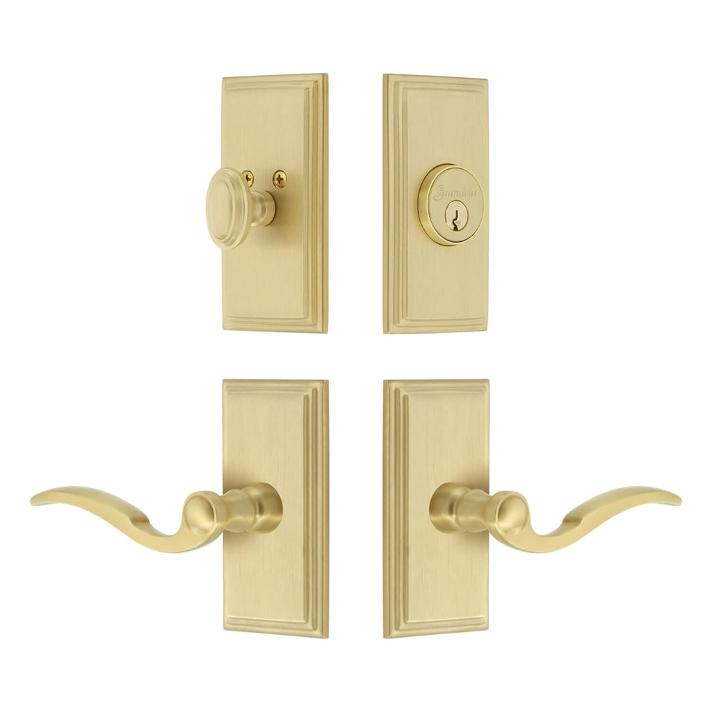 Carre Short Plate Entry Set with Bellagio Lever in Satin Brass