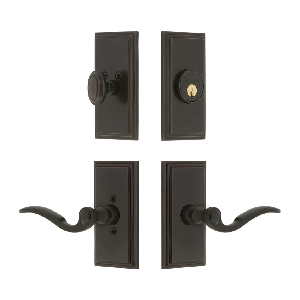 Carre Short Plate Entry Set with Bellagio Lever in Timeless Bronze