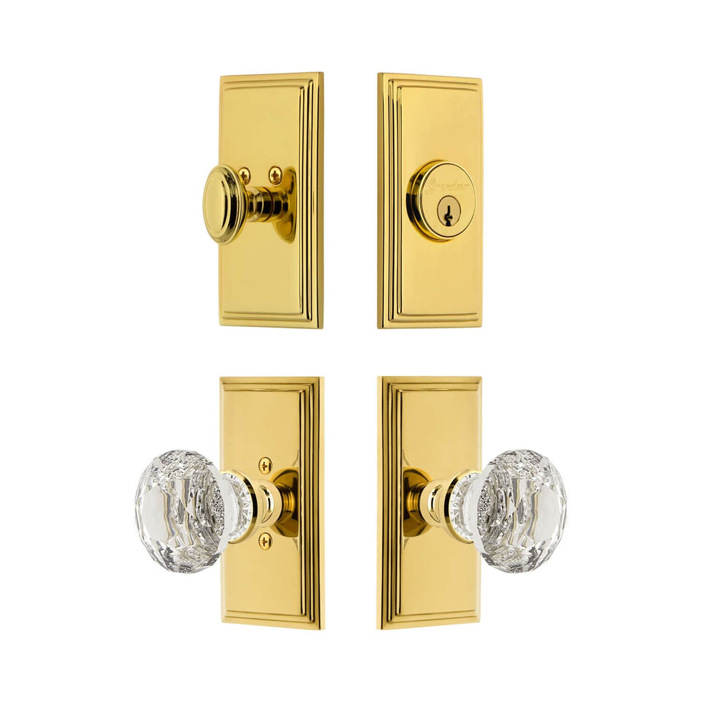 Carre Short Plate Entry Set with Brilliant Crystal Knob in Lifetime Brass