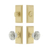 Carre Short Plate Entry Set with Brilliant Crystal Knob in Satin Brass