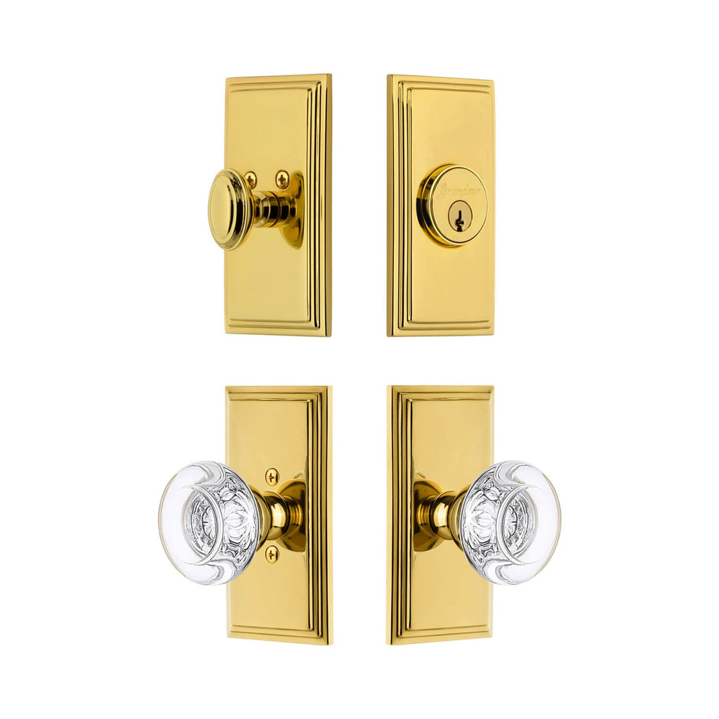 Carre Short Plate Entry Set with Bordeaux Crystal Knob in Lifetime Brass