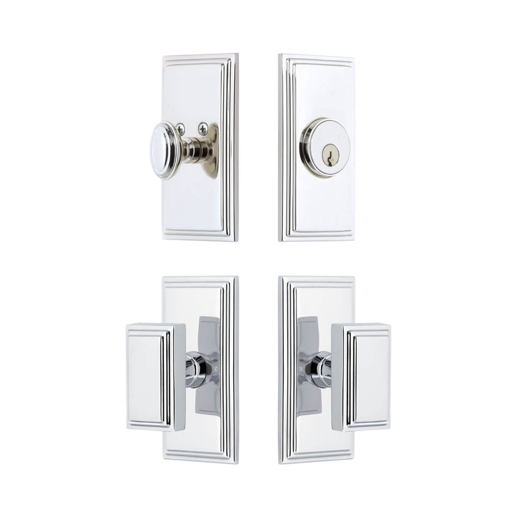 Carre Short Plate Entry Set with Carre Knob in Bright Chrome