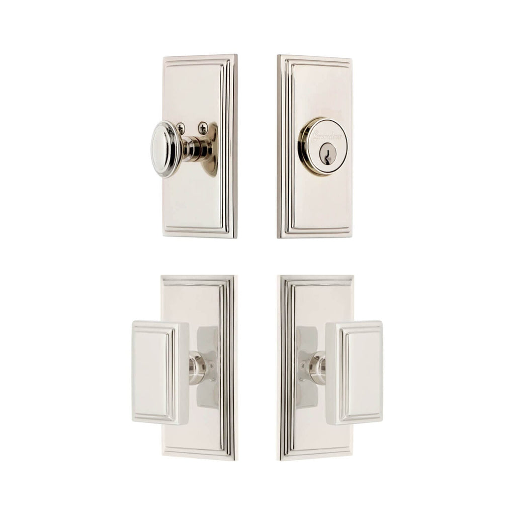 Carre Short Plate Entry Set with Carre Knob in Polished Nickel