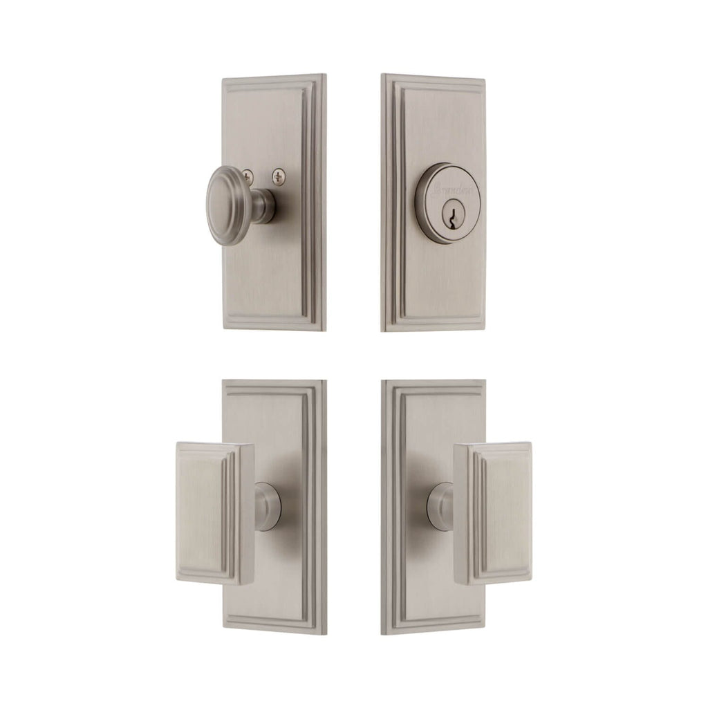 Carre Short Plate Entry Set with Carre Knob in Satin Nickel