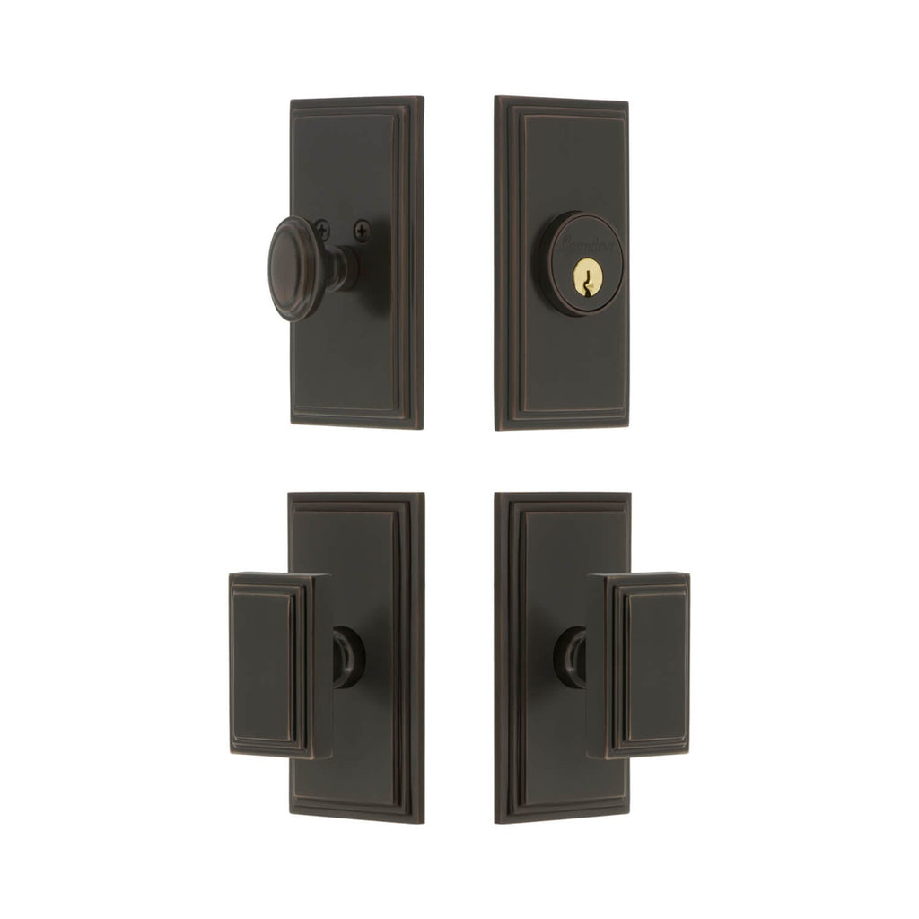 Carre Short Plate Entry Set with Carre Knob in Timeless Bronze