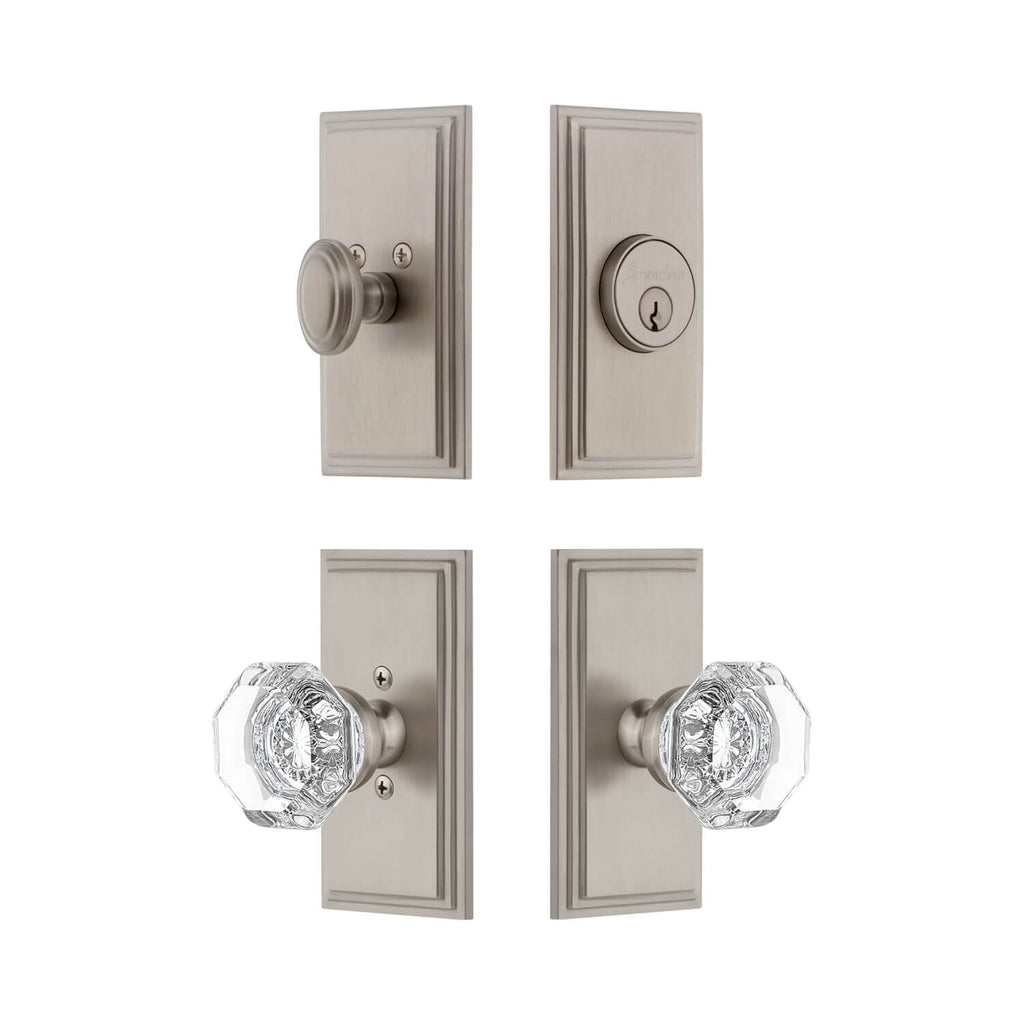 Carre Short Plate Entry Set with Chambord Crystal Knob in Satin Nickel