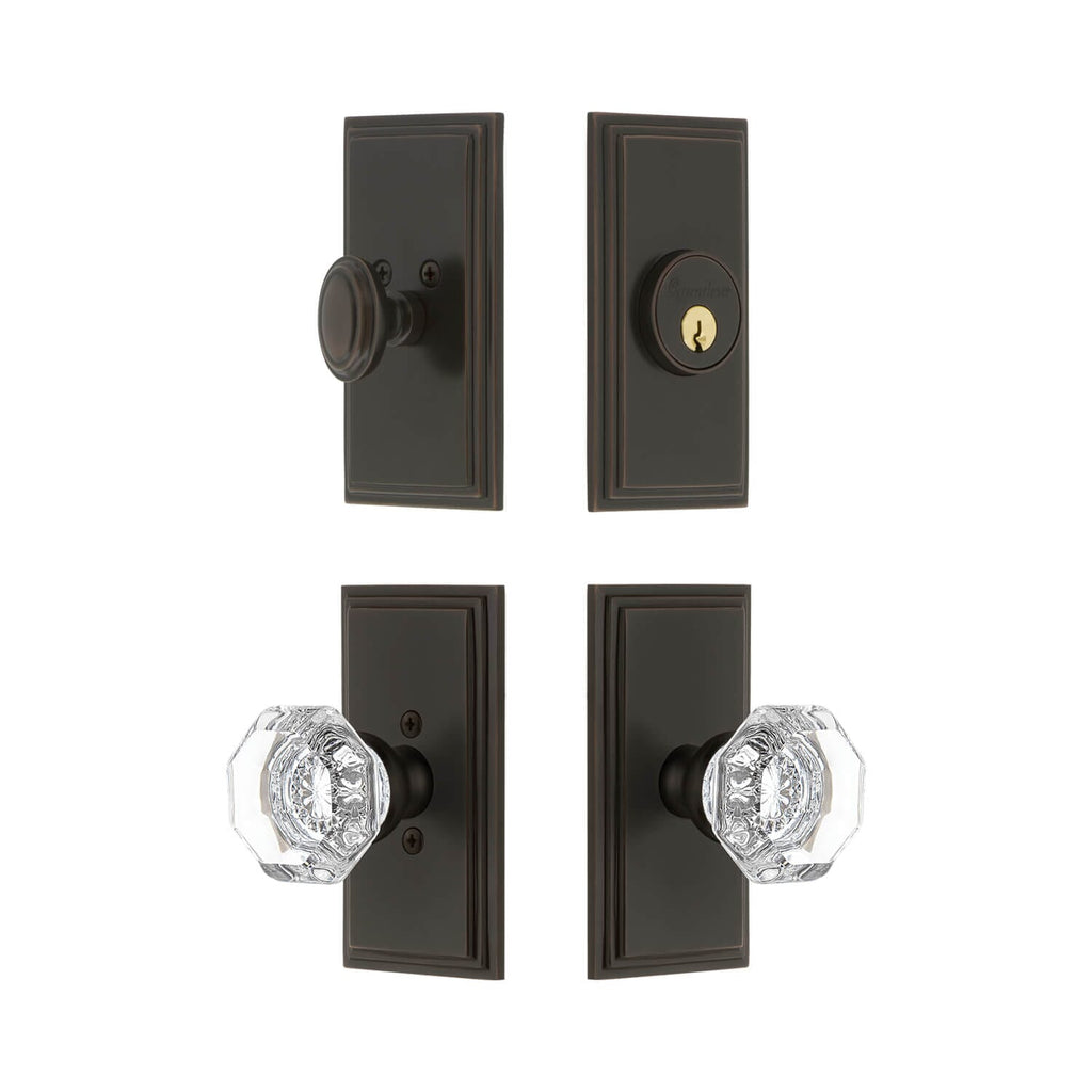 Carre Short Plate Entry Set with Chambord Crystal Knob in Timeless Bronze