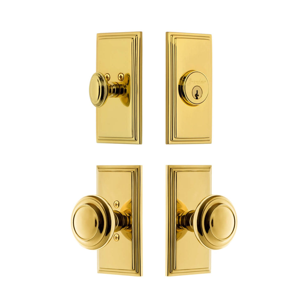 Carre Short Plate Entry Set with Circulaire Knob in Lifetime Brass