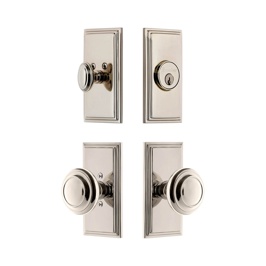 Carre Short Plate Entry Set with Circulaire Knob in Polished Nickel