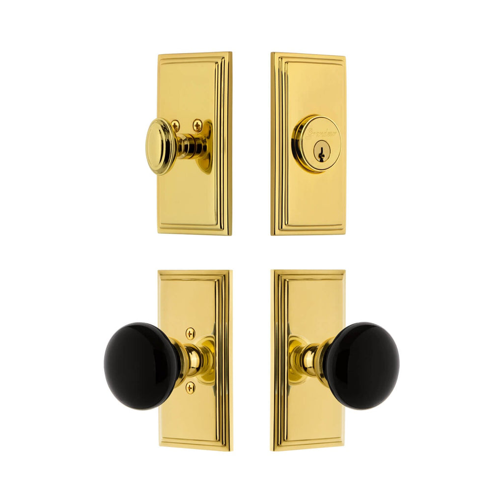 Carre Short Plate Entry Set with Coventry Knob in Lifetime Brass