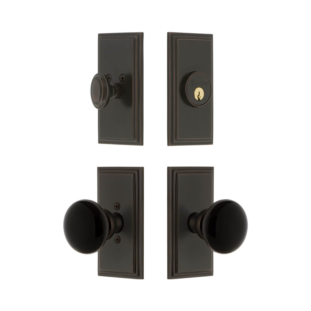 Carre Short Plate Entry Set with Coventry Knob in Timeless Bronze