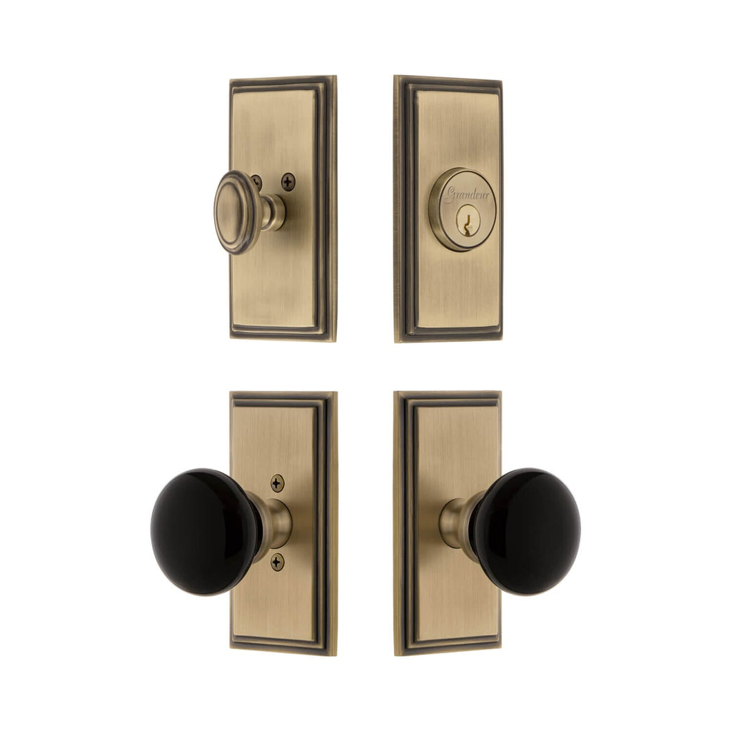 Carre Short Plate Entry Set with Coventry Knob in Vintage Brass