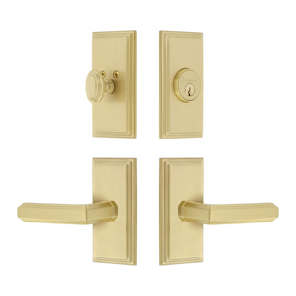 Carre Short Plate Entry Set with Carre Lever in Satin Brass