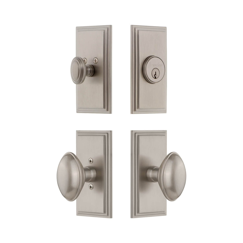 Carre Short Plate Entry Set with Eden Prairie Knob in Satin Nickel